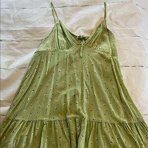 Green Floral Spaghetti Strap Dress 1X